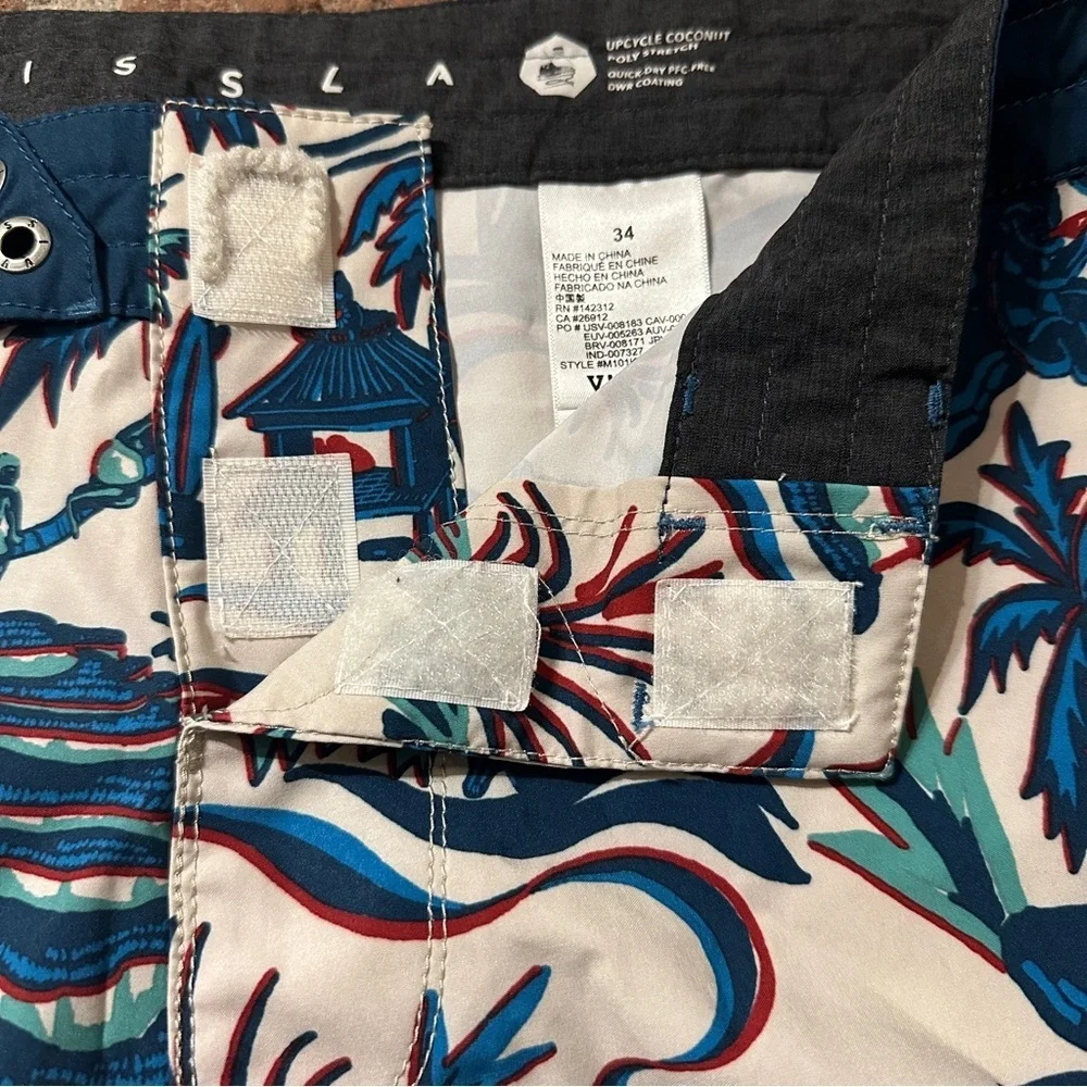 VISSLA Men's Blue and Cream Tropical Hawaiian Unlined Board Swim Shorts size 34